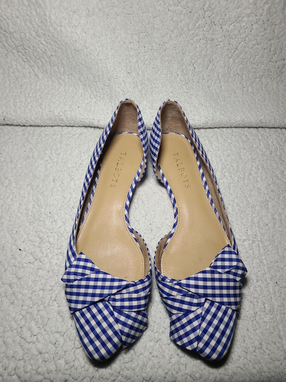 Talbots Blue White Gingham Bow Pointed Toe D’Orsay Flats Womens Size 7